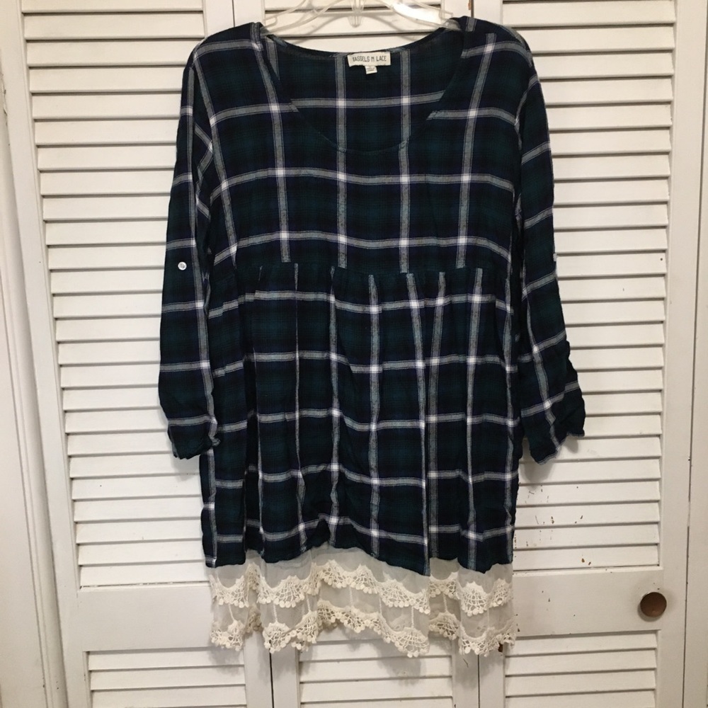 Tassel N Lace Plaid Tunic Size Small